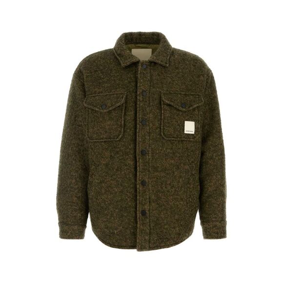 Emporio Armani Men Melange Army Green Wool Blend Jacket